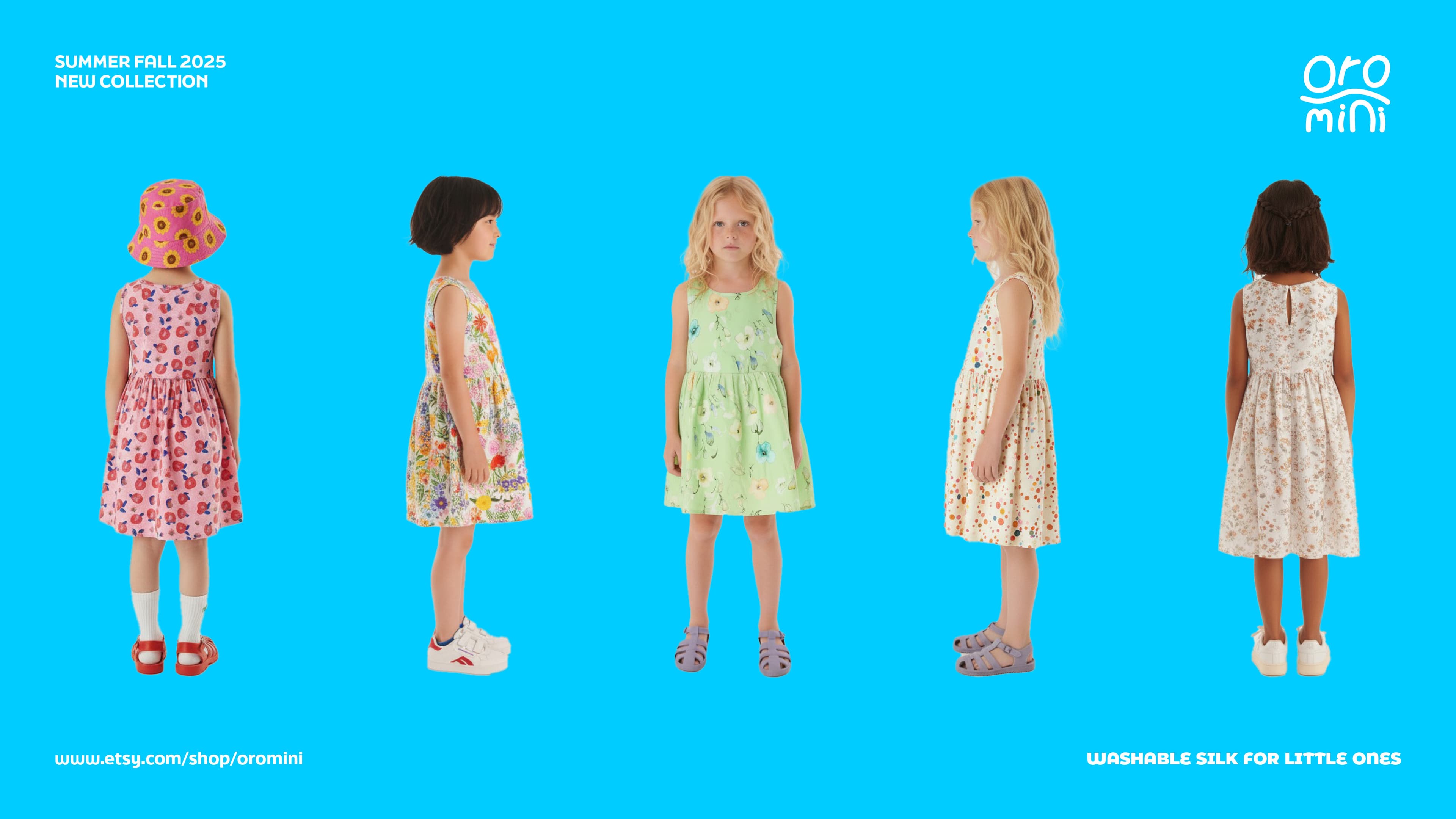 Oro Mini Summer Fall 2025 collection featuring children's washable silk dresses